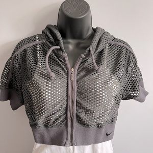 Nike Mesh Zip Dance Crop Hoodie in Gray